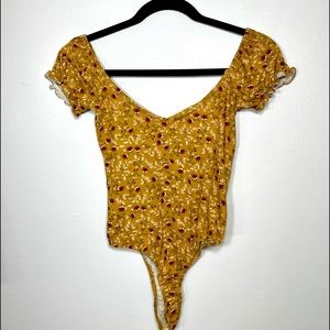 Polly & Esther Mustard Yellow Floral Bodysuit